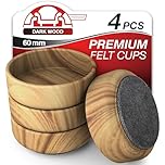 Medipaq Felt Castor Cups – 4x Large 60mm Dark Wood Grain – Protects Wooden & Smooth Floors – Chair & Furniture Leg Protectors