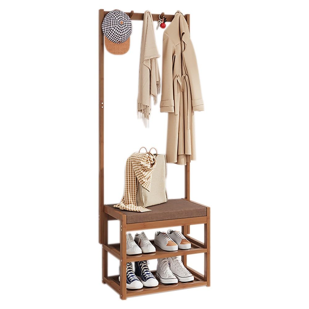 MYUYEE Coat Rack Hall Tree, With Bench, Shoe Rack And Coat Rack 3-In-1 Entryway Shoe Storage Cabinet, 3 Tier Shoe Shelf Storage Orga Rack
