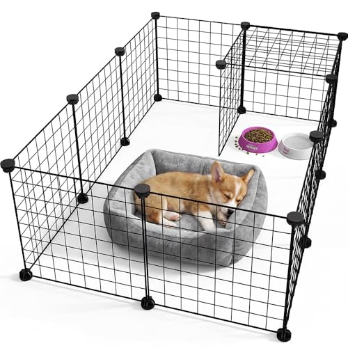 Rness Pet Playpen 12-Panel Foldable Metal Exercise Pen for Small Animals Portable Rabbit Guinea Pig Cage Indoor Outdoor Dog Cat Fence Easy Setup Black