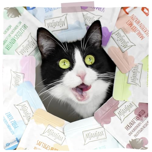MjAMjAM - Premium Nassfutter für Katzen - Quetschie - herzhaftes Wild & Kaninchen an fruchtigen Heidelbeeren, 12er Pack (12 x 125 g), getreidefrei mit extra viel Fleisch 6