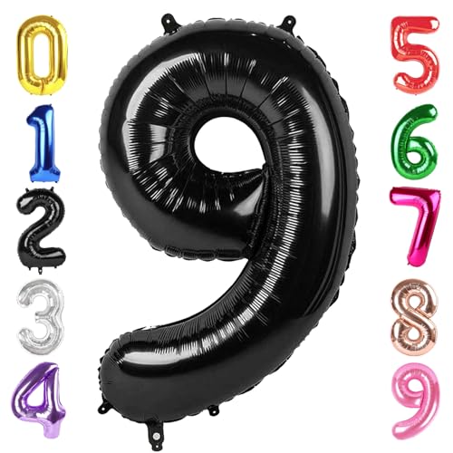 Image of 40 Inch Black Number 9 Balloon Birthday Party Decorations for Men & Women | 40 Inch Black inflatable foil number balloons, large birthday decorations for 9th birthday
