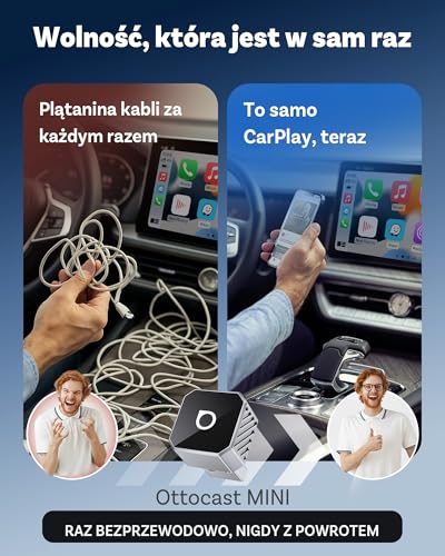 2026 Upgrade Ottocast Mini Cube, Bezprzewodowy Adapter CarPlay & Android Auto, Plug & Play, 2.4G+5G, Automatyczne Ponowne Połączenie, Kompatybilny z autami po 2016 z przewodowym CarPlay/Android Auto