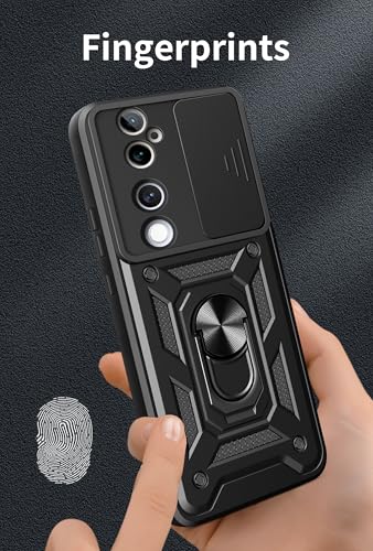 Image of SPAZY CASE Vivo V40 / V40 Pro 5G / T3 Ultra 5G Back Cover | Heavy Duty Hybrid Case with 360 Degree Rotating Finger Ring Holder + Slider Shutter Camera Protection Case - Black