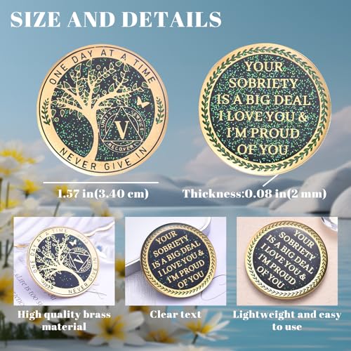 Image of LParkin 5 Year Sobriety Coin, Tree of Life Sobriety Coin, AA Medallion, Sobriety Gifts for Women and Men, Sober Anniversary Token, Alcoholics Anonymous Medallion