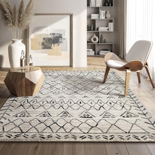 SANAT Boho Teppich – Moderner Teppich im Boho Stil, Geeignet für Wohnzimmer, Schlafzimmer, Flur, Esszimmer und Kinderzimmer – Boho Creme, Größe: 160 x 230 cm