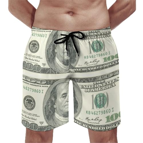 $100 Bill U.S. Dollar Men's Swim Trunks Soft Beach Shorts Summer Bathing Suit Swimwear with Pockets