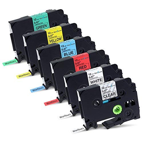 Wonfoucs 12mm x 8m Compatible Brother Label Tape (6 Pack) for Brother TZe-231, TZe-131, TZe-431, TZe-531, TZe-631, TZe-731, P-Touch P300BT, D210VP, H101C, H110, H105, H107B