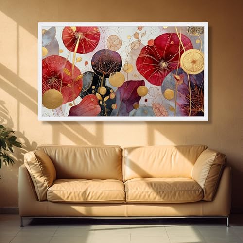Décoration murale nature fleurs rouges violettes : tableau abstrait sur toile 40x80 cm - 4