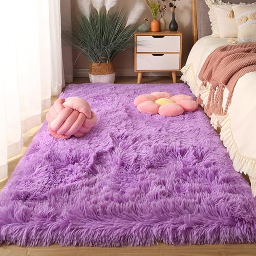 Tapis poil long lavable et antidérapant extra large pourpre - 2