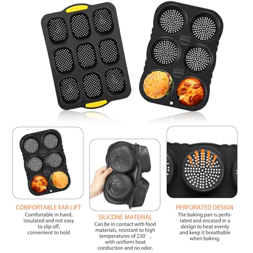 image for FillTouch Set of 3 Silicone Baguette Pan and Hamburger Bun Pan Set wit