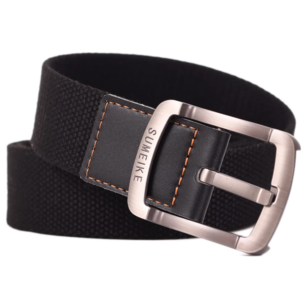 SUMEIKERustless Zinc Alloy Pin Buckle Webbed Canvas Belts for Men and Women Durable Casual Jeans Belt 12 Holes