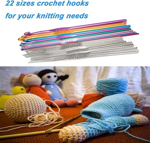 Image of 22 Pcs Crochet Hook Set with Zipper Case - Steel & Aluminum Knitting Needles Kit (0.6mm-6.5mm) for Beginners & Professionals | Ergonomic Crochet Hooks for Yarn, Sewing & Craft DIY
