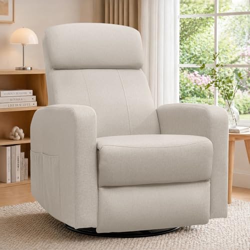 Korser Power Swivel Recliner Chairs for Adults, Electric Glider Rocking Chair Nursery, Glider Recliner Nursery Chair with Classified Side Pocket, Nursery Rocking Chairs with USB and Type-C Ports