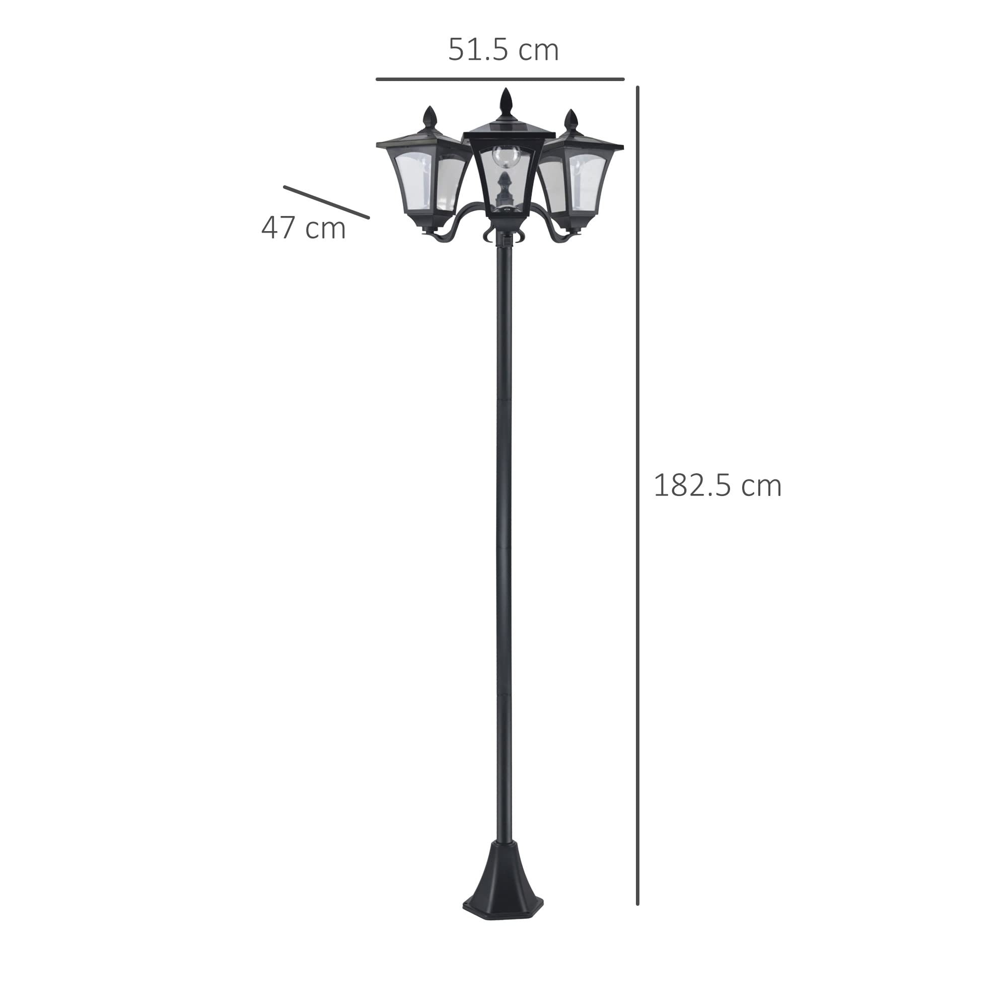Outsunny Set 2 Lampioncini Solari da Esterno a 3 Luci, Lampade da Terra a Energia Solare Impermeabili IP44, 51.5x47x182.5cm, Nero