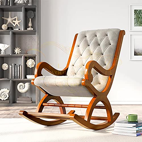 Image of Classic Wood and Craft Wooden Rocking Chair with Sheesham Wood, Rolling and Easy Seating (Model-OWB-23)