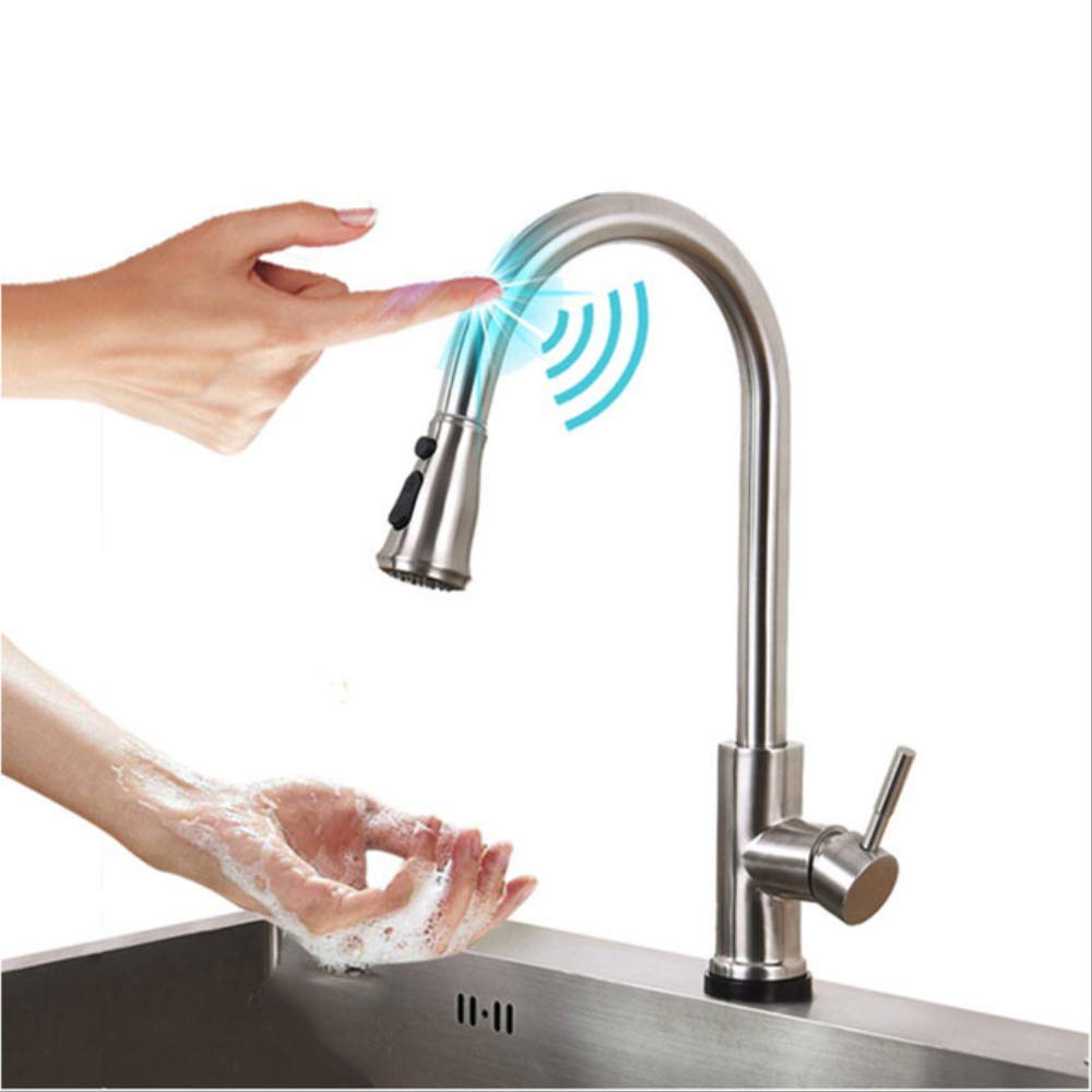 ZYCHSJXA Kitchen Faucets Black Golden Smart Touch Inductive Sensitive Faucet Dual Outlet WaterMixer Tap Single Handle Modes Nickel-A