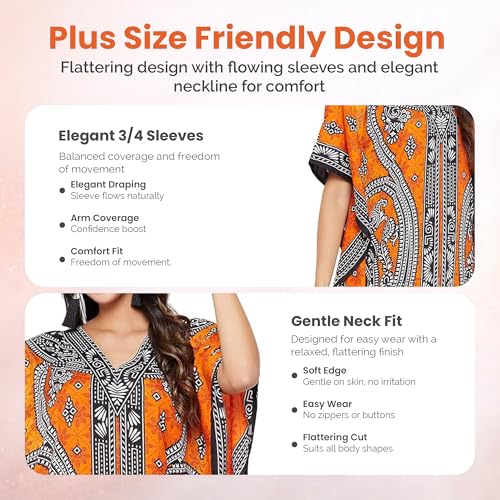 Image of Oussum Women Plus Size Kaftan Kimono Loose Maxi summer dresses for women Beach 3 /4 Sleeve Casual lounge dress Boho