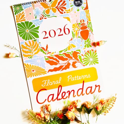 Image of 12 inchx18 inch Floral Wall Calendar 2026 | Full-Page Tile Patterns | Modern 2D Art | Matte Laminated | Indian Holidays | Wiro-Bound
