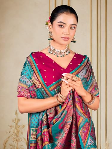 Image of Glory Sarees Women's Luxurious Dola Pure Silk Original Saree Position Print Work Madhubani Inspired Motifs Banarasi Kanjivaram Style Saree With Blouse Piece (Elegant101 Parent)
