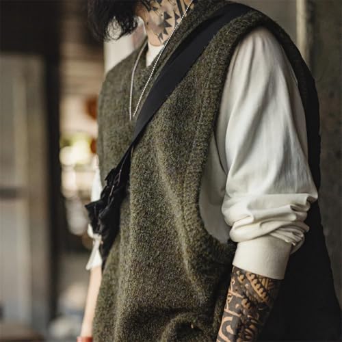 Men's Vintage Pullover V-Neck Knit Vest Solid Sleeveless Waistcoat Winter Layering Sweater4