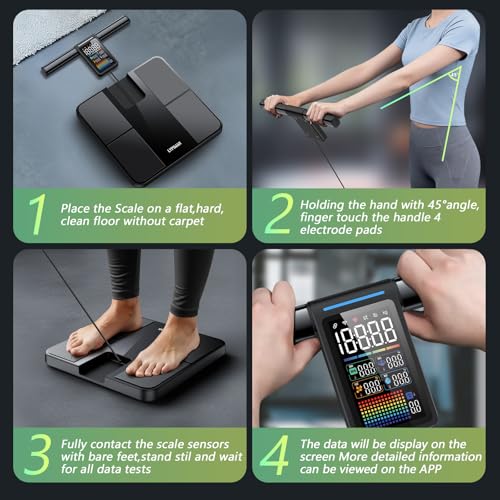 LVPIMAN Smart Scale for Body Weight and Fat,BMI,Muscle Mass 57 Body Composition Measurement,8 Electrodes Digital Bathroom Scale,with 5.25-inch VA Color Screen on Retractable Handle,485lbs