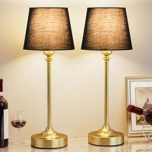 Image of Kakanuo Cordless Table Lamps Rechargeable Set - 2 Pack Brass 4000mAH Battery Operated Lamps for Decor, 3000K Stepless Dimming Touch Wireless Lamp for Bedroom, Dining Table, Living Room, Black Shade