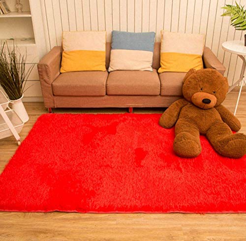 CNFQ Shaggy alfombras de Pelo Largo alfombras Salon alfombras de habitacion moquetas Sala de Estar (Rojo, 100 x 200 cm)