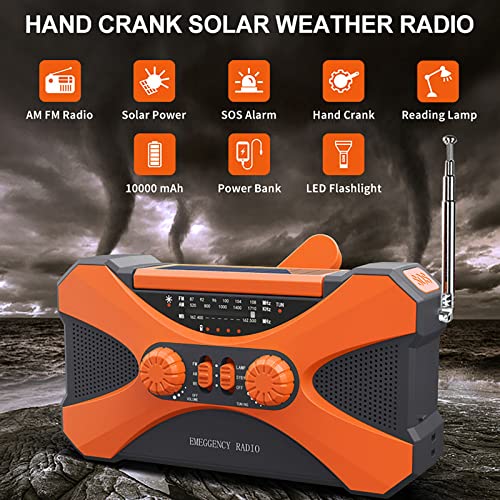 Opwindradio, 2022 Verbeterde Draagbare 10000mAh Zonne-radio Met AM FM, Noodhandslinger Dynamo Weerradio Met Zaklamp En Leeslampje, SOS-alarm En Hoofdtelefoonaansluiting - Image 3