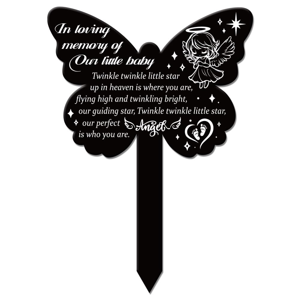 GLOBLELAND Butterfly Shaped Angel Garden Memorial Remembrance Stake - Acrylic Waterproof Plaque for Cemetery Yard and Grave