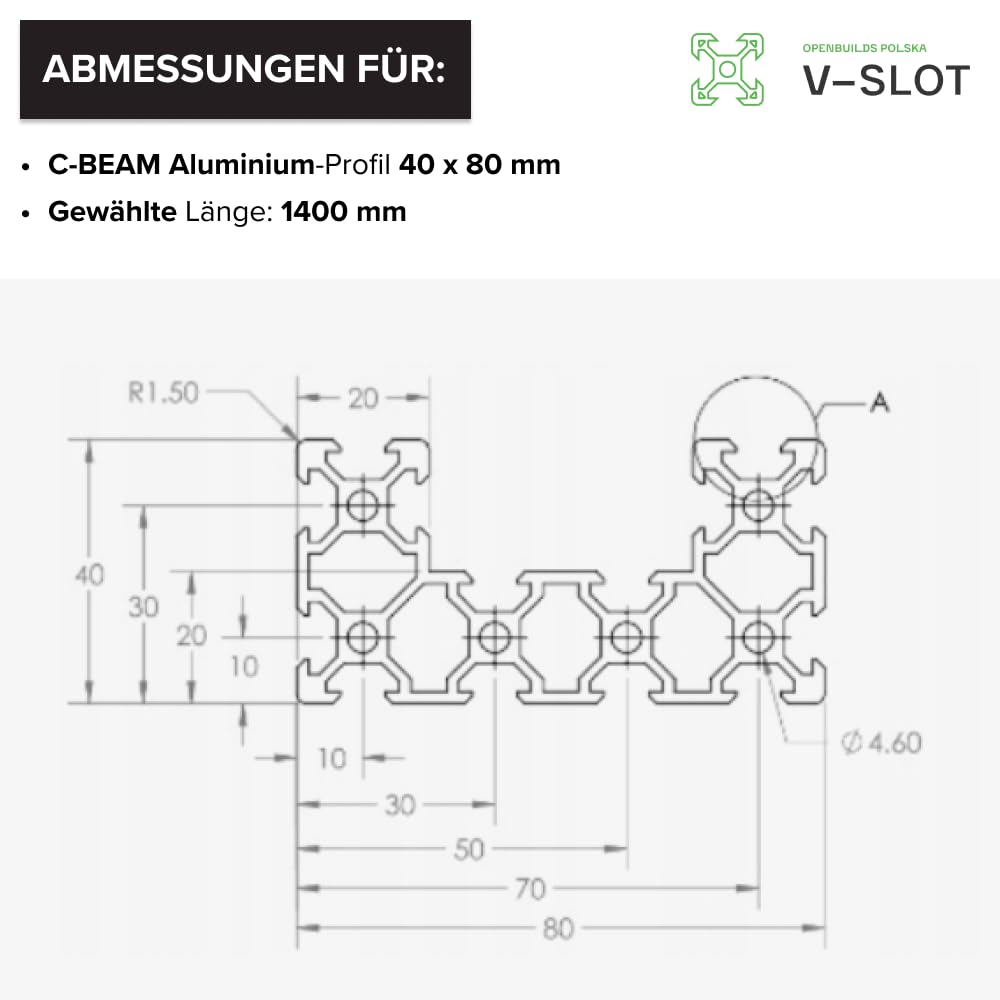 C-BEAM V-Nut Aluminiumprofil 200-1500mm für CNC für 3D-Drucker V-SLOT T-förmiges Profil, Profil für Fräsmaschinen, Aluminiumprofil für 3D-Drucker und Laser (1400mm)