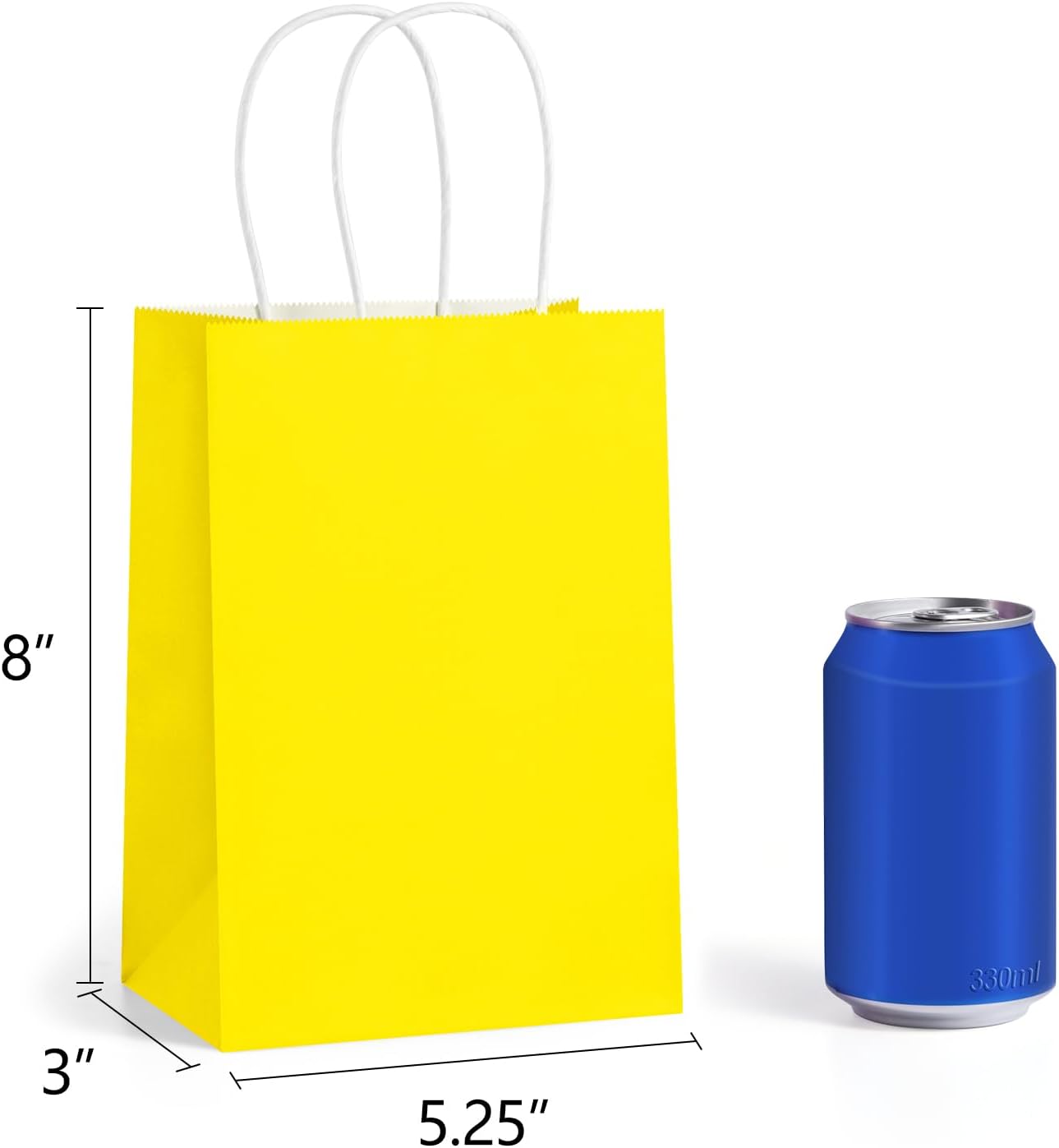 BagDream 5.25x3x8 Inch 100Pcs Yellow Gift Bags with Handles Small Kraft Paper Bags Bulk for Welcome Party Favors, Baby Shower, Goody, Treat, Retail, Grocery Paper Sacks - Image 2