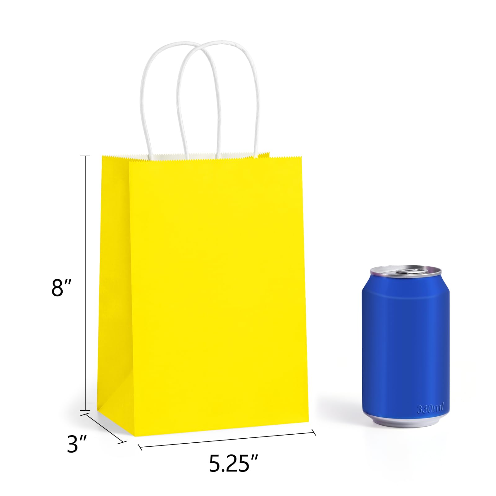 BagDream 5.25x3x8 Inch 100Pcs Yellow Gift Bags with Handles Small Kraft Paper Bags Bulk for Welcome Party Favors, Baby Shower, Goody, Treat, Retail, Grocery Paper Sacks
