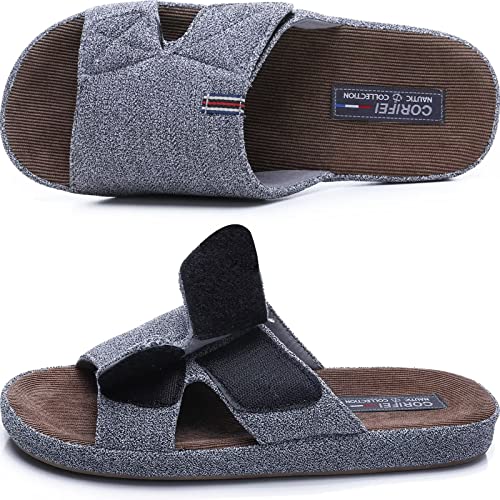 corifei Chaussons confortables réglables pour homme avec soutien de la voûte plantaire, bout ouvert, gris clair, 44 EU Cover