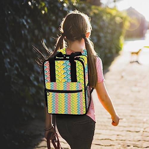 Sac à dos queue de paon multicolore pour filles avec bretelles réglables et format cabine compact