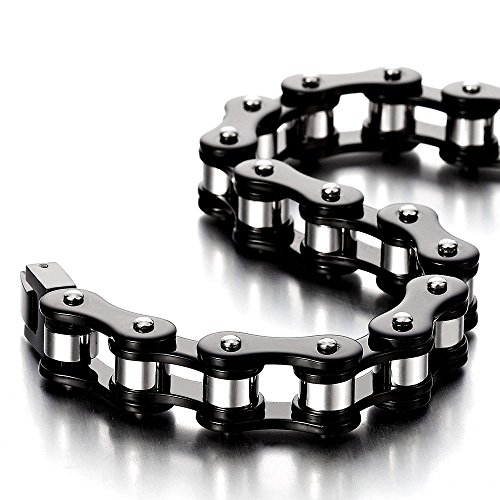 COOLSTEELANDBEYOND Ladies Mens Stainless Steel Motorcycle Bike Chain Bracelet with Buckle Clasp Polished4
