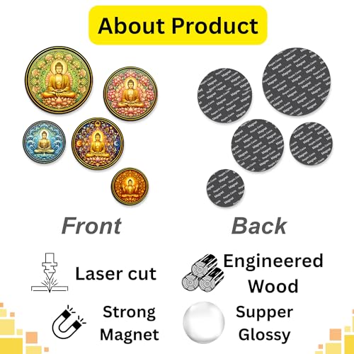 Image of Regalo Casila Buddha Mandala Art Fridge Magnets Set of 5 Wooden Refrigerator Magnets Spiritual Decorative Kitchen Magnets Souvenir Gift Strong Magnetic Home Decor