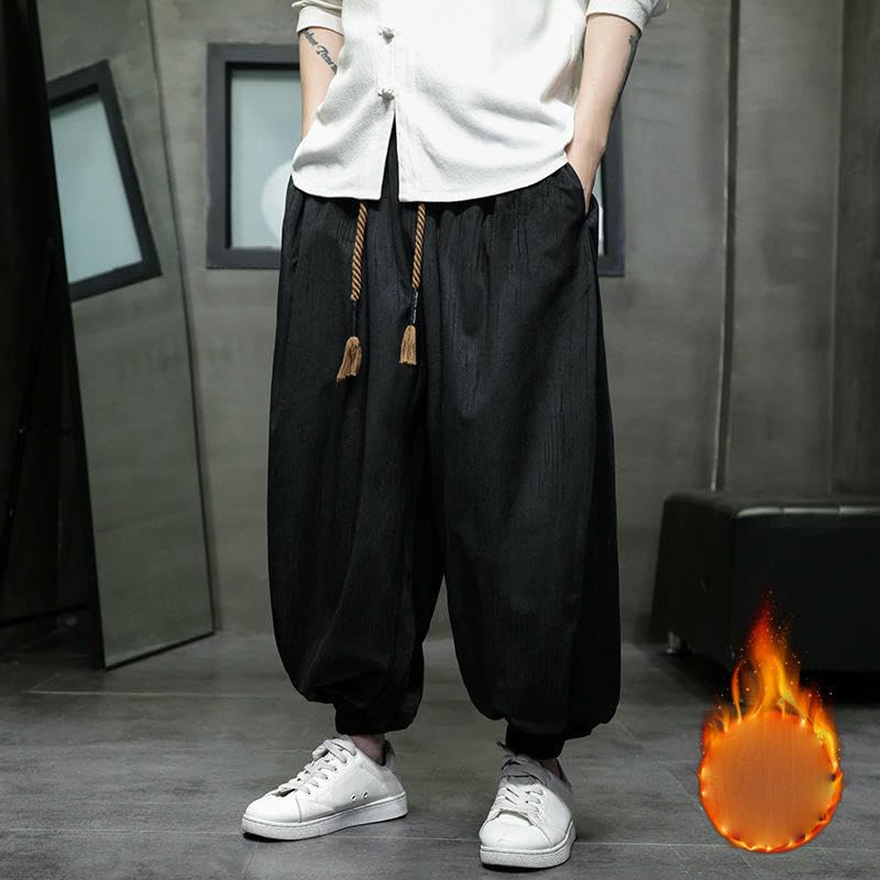 Men's Autumn Winter Trendy Fleece National Style Loose Harem Lantern Long Pants3