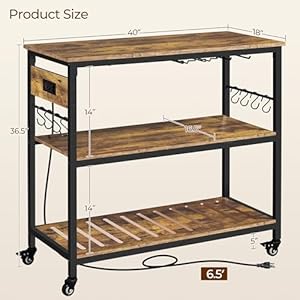 Yaheetech Kitchen Island Cart with Power Outlet, Kitchen Carts on Wheels with Storage, 3-Tier Microwave Stand with Foodpads, Glass and Mug Holders, 8 Hooks, Rustic Brown Yaheetech Kitchen Island Cart with Power Outlet Kitchen Carts on Wheels with Storage 3 Tier Microwave Stand with Foodpads Glass and Mug Holders 8 Hooks Rustic Brown