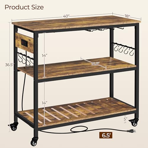 Yaheetech-Kitchen-Island-Cart-with-Power-Outlet-Kitchen-Carts-on-Wheels-with-Storage-3-Tier-Microwave-Stand-with-Foodpads-Glass-and-Mug-Holders-8-Hooks-Rustic-Brown Yaheetech Kitchen Island Cart with Power Outlet Kitchen Carts on Wheels with Storage 3 Tier Microwave Stand with Foodpads Glass and Mug Holders 8 Hooks Rustic Brown