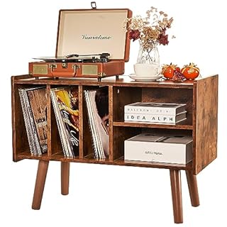 Record Player Stand with Vinyl Storage Holds Up to 300lb, Large Record Player Table Cabinet for Album Storage with Holder Vinyl Display Shelf, Wood Turntable Stand for Bedroom Living Room (Brown)