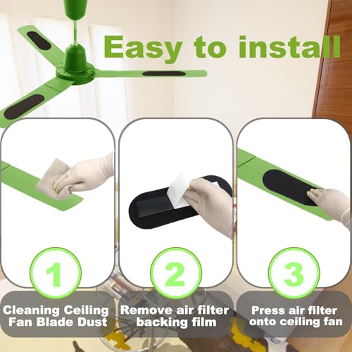 Image of 10Pack Ceiling Fan Filters for Blades, Activated Charcoal Air Purifier Pads | 9.8 x 3.5 in, universal ceiling fan filters trap dust, pollen, pet dander, smoke & odors; tool-free, lasts 2-3 months