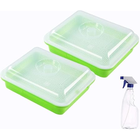 NATGAI 2 Pack Sprouter Tray BPA Free PP Soil-Free Big Capacity Healthy Wheatgrass Grower with Lid Sprouting Kit
