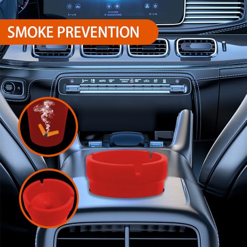 Image of Car Ashtray, Smokeless Smellproof Windproof Self-Extinguishing Auto Ashtray, Portable Mini Vehicle Cigarette Trash Can for Most Cup Holder, Universal Car Accessories for Vehicles, Home, Office (Red)