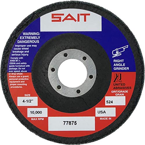 United Abrasives SAIT 77875 4-1/2x7/8 Unitized Wheels Series 524 Type 27 Silicon Carbide Soft Density Medium Grade, 5 Pack