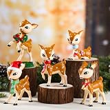 Wesiti 5 Pcs Christmas Vintage Resin Reindeer Figurine Decor Retro Deer Decoration Cute Xmas Mini Deer Statues Tabletop Ornaments for Home Room Desktop Cabinet Office Decoration Gift