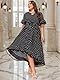 LapaPlus Übergröße Damen Elegante Partykleider Abendkleider Tupfen Mesh Maxikleid Sommerkleid Freizeitkleid mit Taschen