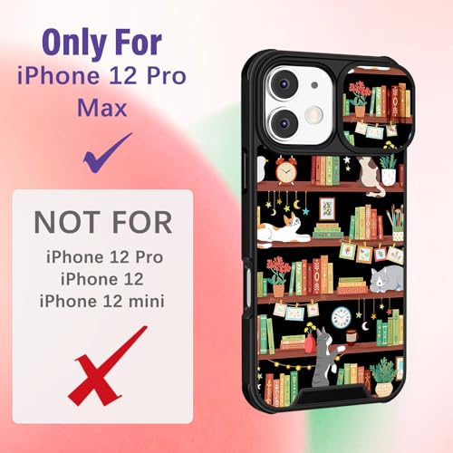 Image of Funermei for iPhone 12 Pro Max Case - Women Girls Cute Phone Cover Girly Pretty Aesthetic Cat and Books Unique Design with Camera Cover Funda for Apple for iPhone 12 Pro Max