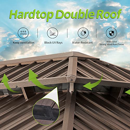 Aoxun 12Ft×16Ft Hardtop Aluminum Gazebo, Outdoor Metal Frame Canopy Gazebo With A Mosquito Net And Privacy Sidewalls, All-Weather Gazebo Canopy For Patio, Garden, Backyard, Brown #TOP2