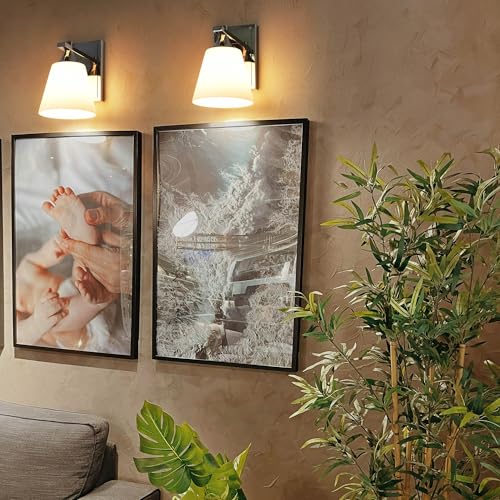Image of Polished Nickel Wall Sconce Light, American Sconces Wall Lighting, Traditional 1 Light Bathroom Vanity Lighting with Opal Glass Shade, Wall Light for Bedroom Bathroom Living Room Entryway Hallway
