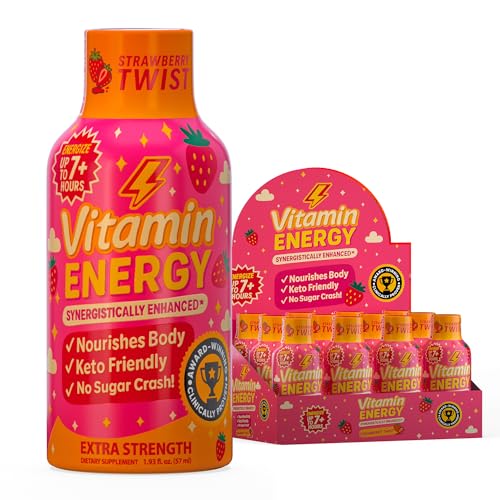 Image of Vitamin Energy Immune+ Extra Strength Energy Shot Strawberry Twist 10 Pack, 260mg Natural Caffeine, B-Vitamins, Citicoline, Green Tea, Immunity & Focus Support, Zero Sugar, Gluten-Free 1.93 fl oz